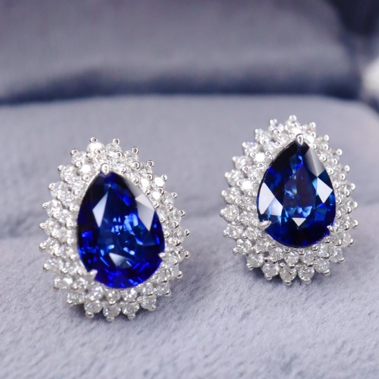 14k Gold 3.16 Ctw Natural Sapphire & Diamond Earrings