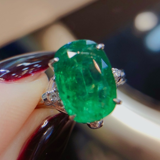 14k Gold 3.11 Ctw Natural Emerald & Diamond Ring