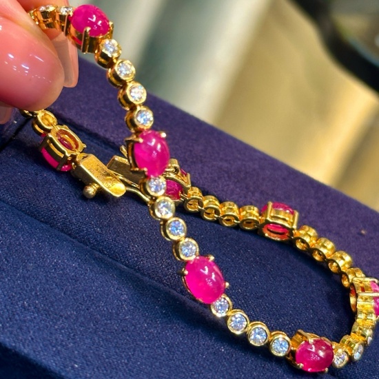 14k Gold 10.23 Ctw Natural Ruby & Diamond Bracelet