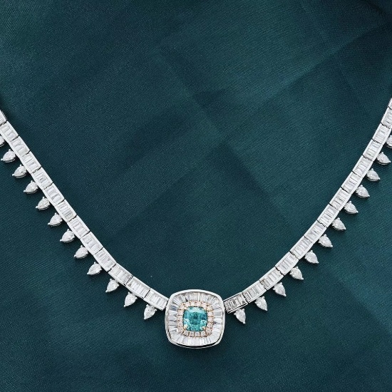 14k Gold 12.40 Ctw Natural Blue Diamond & Diamond Necklace