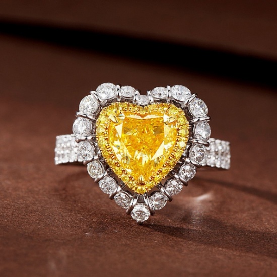 14k Gold 2.17 Ctw Natural Yellow Diamond & Diamond Ring
