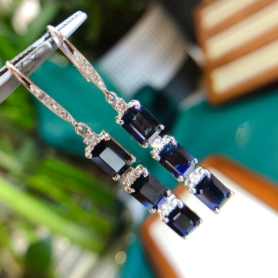 14k Gold 6.73 Ctw Natural Sapphire & Diamond Earrings