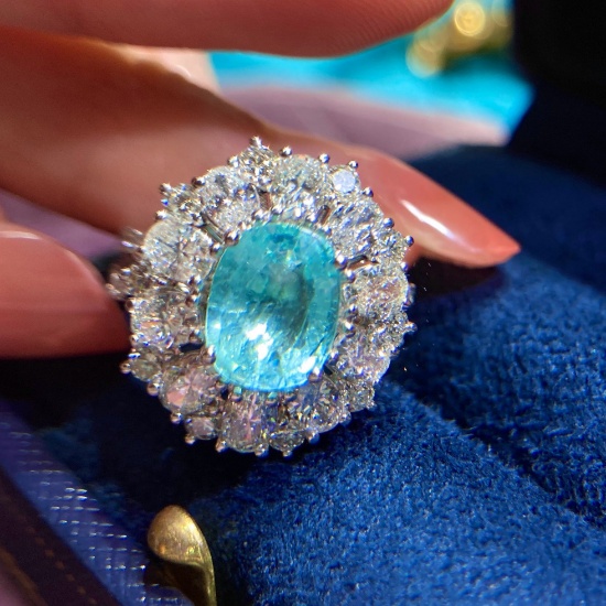 14k Gold 4.41 Ctw Natural Paraiba Tourmaline & Diamond Ring