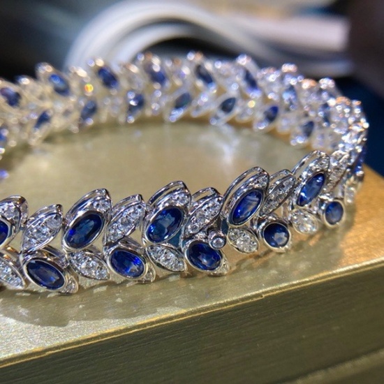 14k Gold 14.56 Ctw Natural Sapphire & Diamond Bracelet