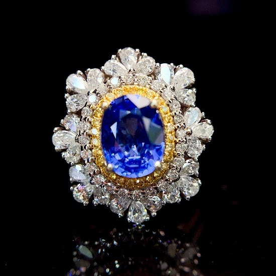 14k Gold 2.50 Ct Vivid Blue Natural Sapphire & Diamond Ring/pendant