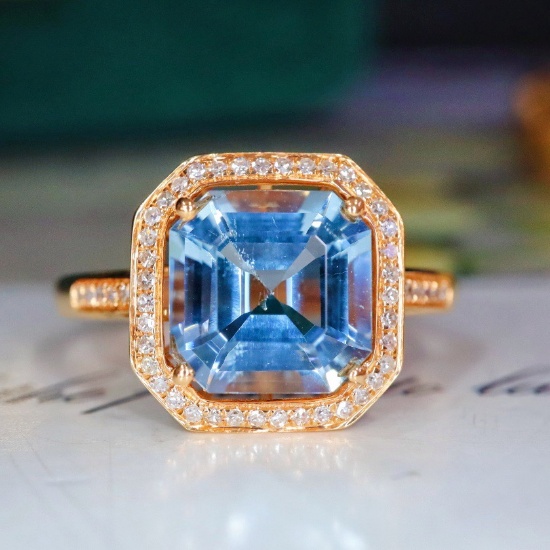 14k Gold 1.75 Ct Natural Aquamarine & Diamond Ring