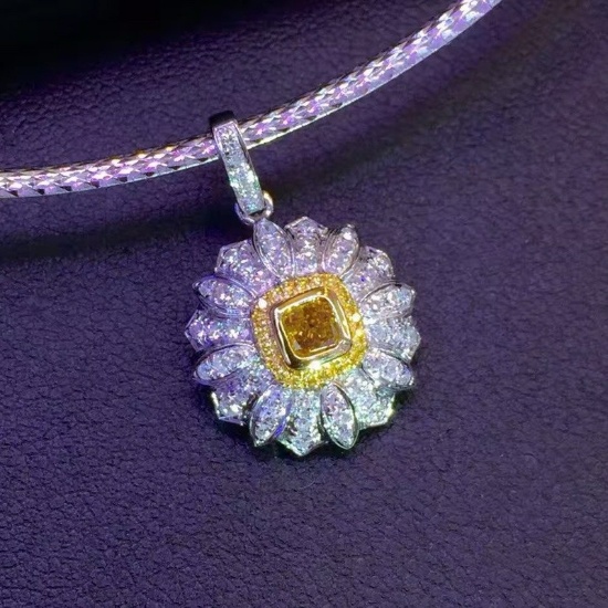 14k Gold 0.25 Ct Natural Yellow Diamond & Yellow Diamond & Diamond Pendant