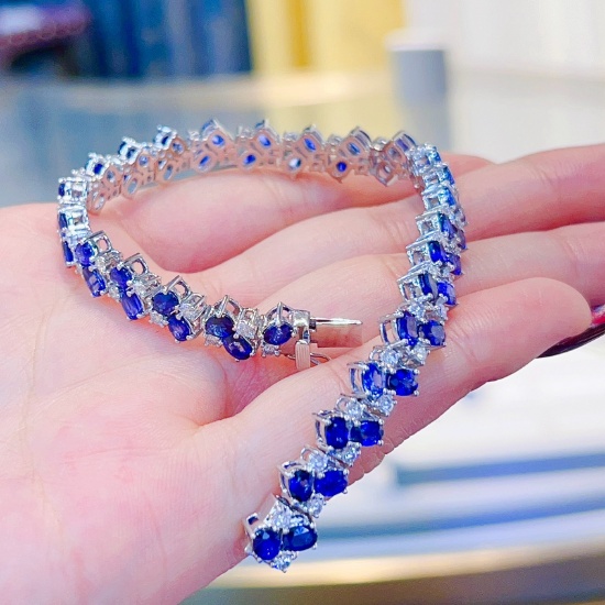 14k Gold 12.35 Ctw Natural Sapphire & Diamond Bracelet