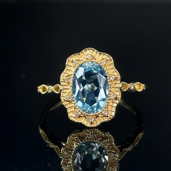 14k Gold 1.8 Ct Natural Aquamarine & Diamond Ring
