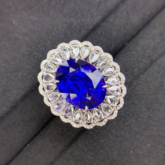 14k Gold 10.39 Ctw Vivid Blue Natural Tanzanite & Diamond Ring/pendant