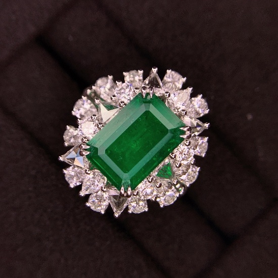 14k Gold 5.32 Ctw Vivid Green Natural Emerald & Diamond Ring/pendant