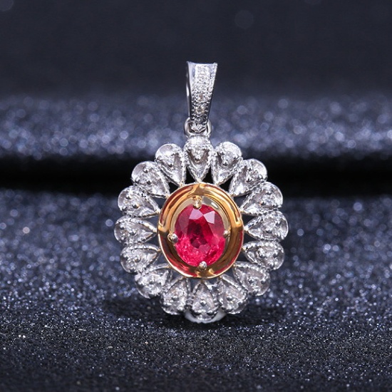 14k Gold 0.69 Ctw Vivid Red Natural Ruby & Diamond Pendant
