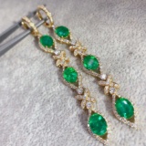 14k Gold 9.26 Ctw Vivid Green Natural Emerald & Diamond Earrings