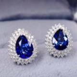 14k Gold 3.16 Ctw Natural Sapphire & Diamond Earrings