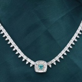 14k Gold 12.40 Ctw Natural Blue Diamond & Diamond Necklace