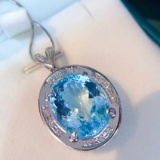 14k Gold 18.94 Ctw Natural Aquamarine & Diamond Pendant