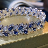14k Gold 14.56 Ctw Natural Sapphire & Diamond Bracelet