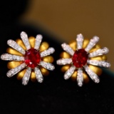 14k Gold 1.20 Ctw Natural Ruby & Diamond Earrings
