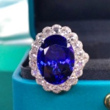 14k Gold 10.77 Ctw Natural Tanzanite & Diamond Ring