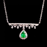 14k Gold 0.41 Ctw Vivid Green Natural Emerald & Diamond Necklace