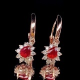 14k Gold 0.83 Ctw Natural Ruby & Diamond Earrings