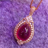 14k Gold 12.5 Ct Natural Tourmaline & Diamond Pendant