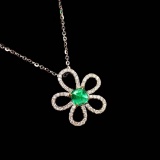 14k Gold 0.73 Ctw Vivid Green Natural Emerald & Diamond Pendant
