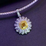 14k Gold 0.25 Ct Natural Yellow Diamond & Yellow Diamond & Diamond Pendant