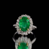 14k Gold 3.45 Ctw Natural Emerald & Diamond Ring