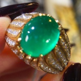14k Gold 3.79 Ctw Vivid Green Natural Emerald & Diamond Ring