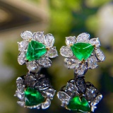 14k Gold 1.83 Ctw Vivid Green Natural Emerald & Diamond Earrings