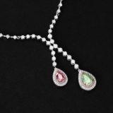 14k Gold 1.72 Ctw Natural Green Diamond & Pink Diamond Necklace