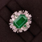 14k Gold 5.32 Ctw Vivid Green Natural Emerald & Diamond Ring/pendant