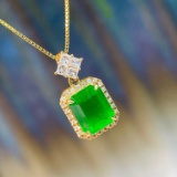 14k Gold 2.2 Ctw Vivid Green Natural Emerald & Diamond Pendant