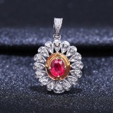 14k Gold 0.69 Ctw Vivid Red Natural Ruby & Diamond Pendant