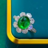 14k Gold 3.57 Ctw Vivid Green Natural Emerald & Diamond Ring