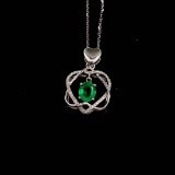 14k Gold 0.68 Ct Vivid Green Natural Emerald & Diamond Necklace
