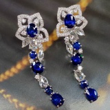 14k Gold 6.45 Ctw Natural Sapphire & Diamond Earrings