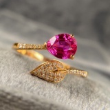 14k Gold 1.18 Ctw Natural Ruby & Diamond Ring