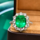 14k Gold 4.37 Ctw Vivid Green Natural Emerald & Diamond Ring