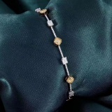 14k Gold 3.43 Ct Natural Yellow Diamond & Diamond & Diamond Bracelet