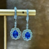 14k Gold 2.40 Ctw Natural Sapphire & Diamond Earrings