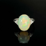 14k Gold 4.06 Ctw Natural Opal & Diamond Ring