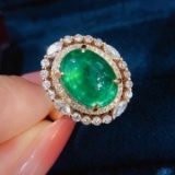 14k Gold 4.20 Ctw Vivid Green Natural Emerald & Diamond Ring