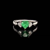 14k Gold 1.12 Ctw Vivid Green Natural Emerald & Diamond Ring