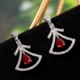 14k Gold 0.76 Ctw Vivid Red Natural Ruby & Diamond Earrings