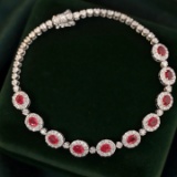 14k Gold 3.65 Ctw Vivid Red Natural Ruby & Diamond Bracelet