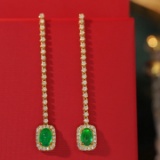 14k Gold 1.5 Ctw Vivid Green Natural Emerald & Diamond Earrings