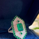 14k Gold 4.65 Ctw Vivid Green Natural Emerald & Diamond Ring/pendant