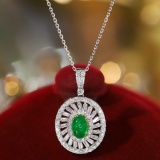 14k Gold 0.98 Ctw Vivid Green Natural Emerald & Diamond Necklace